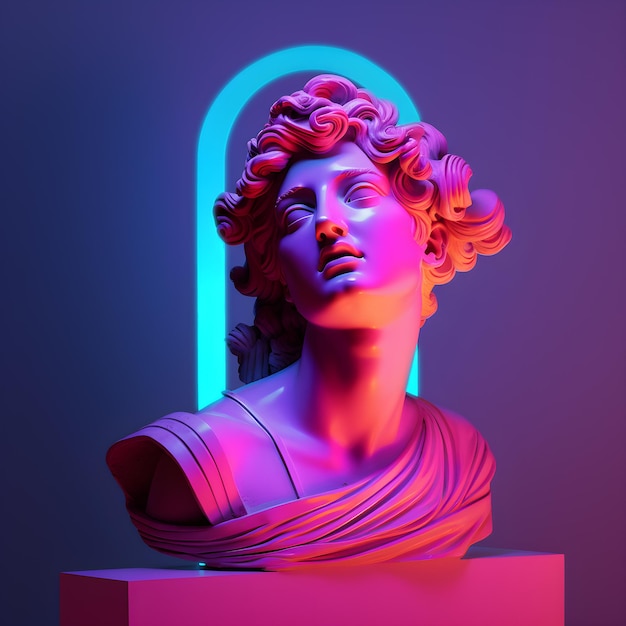 Koncepcja tła klasycznego pomnika Vaporwave stylu tła Klasyczne zniekształcenie koloru rzeźby