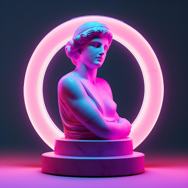 Koncepcja tła klasycznego pomnika Vaporwave stylu tła Klasyczne zniekształcenie koloru rzeźby