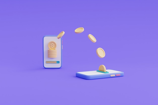 Koncepcja transakcji bankowości mobilnej, koncepcja zwrotu gotówki, ilustracja renderowania online payment.3d.