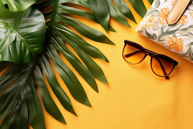 Koncepcja tropikalnych wibracji Najlepszy widok na letnie rzeczy niezbędne okulary przeciwsłoneczne torebka plażowa pantofle bikini su
