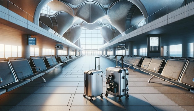 Koncepcja turystyki i walizek podróżnych na lotnisku