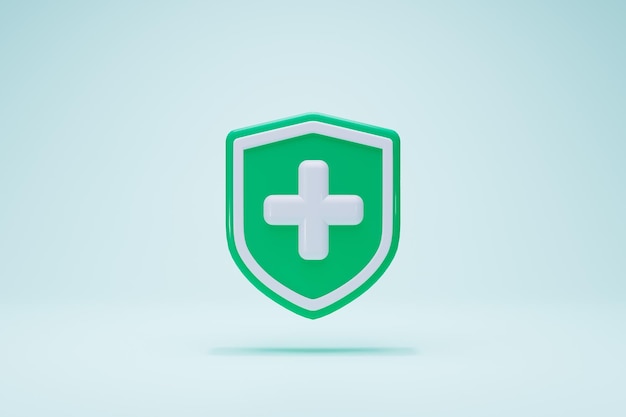 Zdjęcie koncepcja ubezpieczenia zdrowotnego renderowania 3d. ikona osłony medycznej w kolorze zielonym z przodu