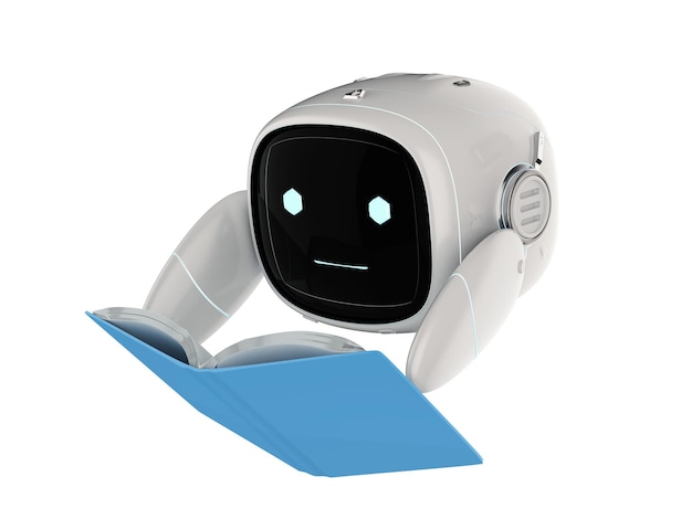 Koncepcja uczenia maszynowego z przyjaznym robotem czytającym książkę