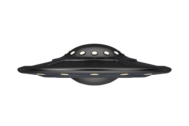 Koncepcja Ufo. Obcy Statek Kosmiczny Lub Latający Spodek Na Białym Tle. Renderowanie 3d