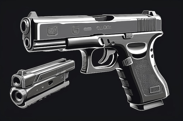 Koncepcja vintage pistoletu glock w monochromatycznym stylu izolowanego wektora