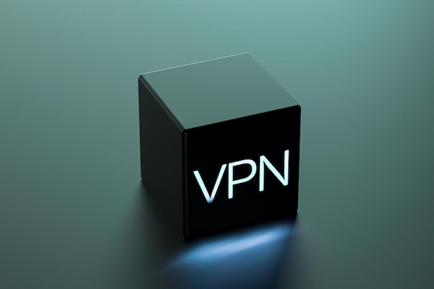 Koncepcja VPN bezpieczeństwo użytkowania sieci cyberprzestrzeń VPN neonowe pole tekstowe renderowanie 3D
