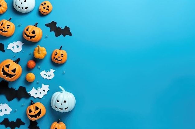 Zdjęcie koncepcja wakacji happy halloween leżała na niebiesko