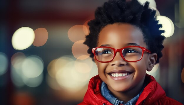 Koncepcja walentynek czarnego afrykańskiego chłopca w czerwonych okularach