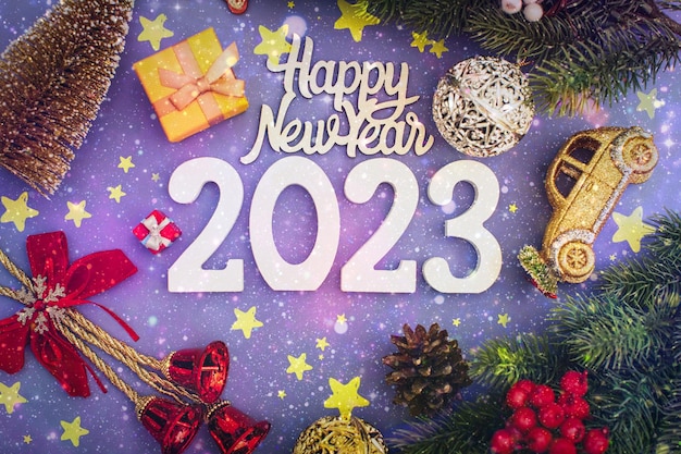 Koncepcja Wesołych świąt I Szczęśliwego Nowego Roku Bannerhappy New Year 2023 Symbol Z Numeru 2023