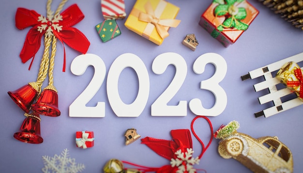 Koncepcja Wesołych Świąt i Szczęśliwego Nowego Roku BannerHappy New Year 2023 Symbol z numeru 2023