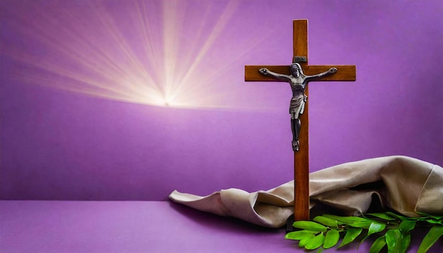Koncepcja Wielkiego Piątku, Wielkiego Postu i Wielkiego Tygodnia Chrześcijański krzyż na fioletowym tle