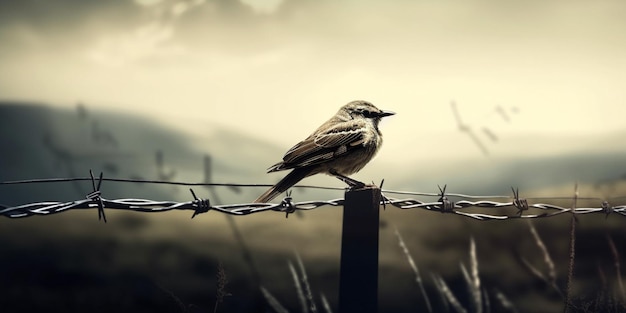 Zdjęcie koncepcja wolności ptaków ogrodzenia z drutu kolczastego