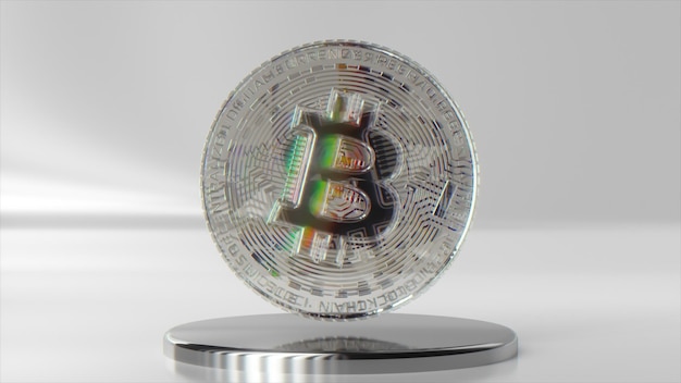 Koncepcja Wydobycia Kryptowaluty Diamentowy Bitcoin Na Metalowej Platformie Moneta D Ilustracja
