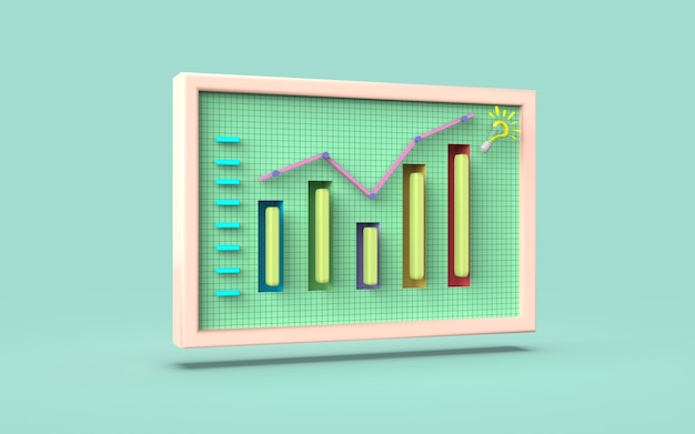 Koncepcja wykresu słupkowego w mediach społecznościowych 3d rendering