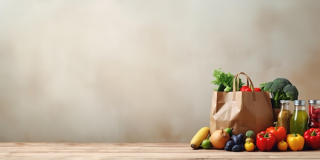 Koncepcja zakupów spożywczych online i dostawy do domu z pustą przestrzenią zawierającą aplikację spożywczą i f