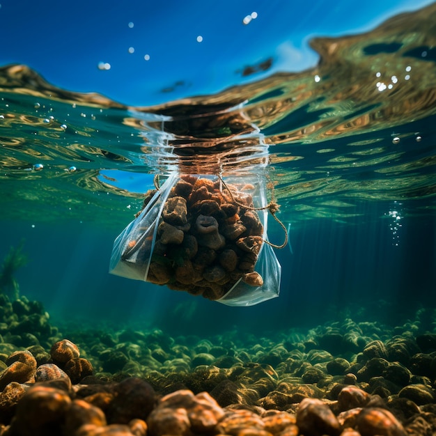 koncepcja zanieczyszczenia środowiska plastikowe torby i śmieci na tle morskim
