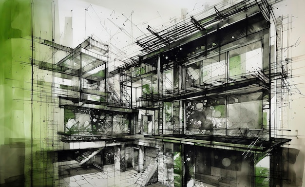Koncepcja zielonej architektury materiały przemysłowe Szkoła Barbizon zrównoważona kompozycja nowoczesna