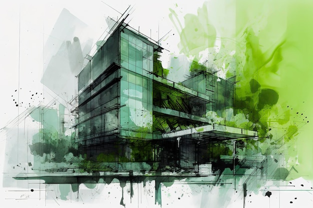 Koncepcja zielonej architektury materiały przemysłowe Szkoła Barbizon zrównoważona kompozycja nowoczesna