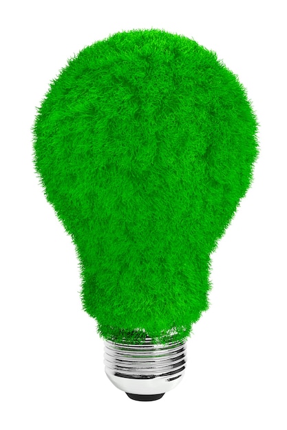 Zdjęcie koncepcja zielonej energii. żarówka z zieloną trawą na białym tle