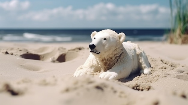 Koncepcja zmiany klimatu niedźwiedź polarny na plaży w letni dzień