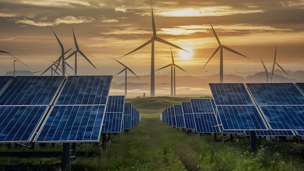 Koncepcja zrównoważonej synergii wiatrowej i słonecznej Energia odnawialna Energia wiatrowa Energia słoneczna Technologia czysta