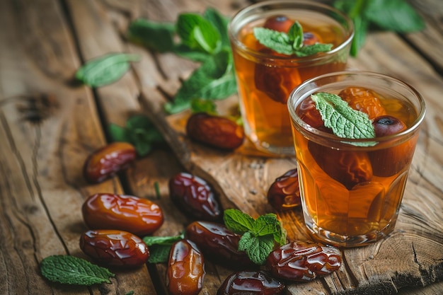 Koncepcja żywności ramadanowej z datelami i miętą
