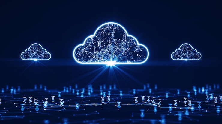 Zdjęcie koncepcje technologii cloud i edge computing obsługują dużą liczbę użytkowników