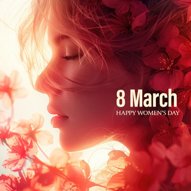 Koncepcyjna sztuka na Dzień Kobiet z kobiecą sylwetką i czerwonymi kwiatami
