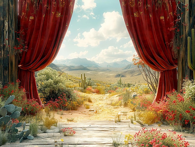 Zdjęcie konceptualny artystyczny teatr ilustracji naturalnego krajobrazu suchej pustyni