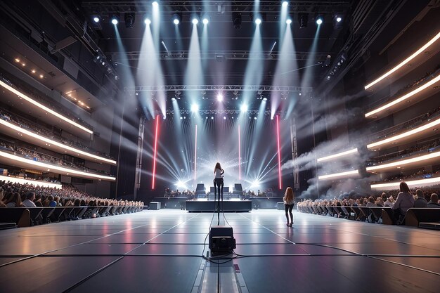 Koncert przyszłości, metaliczne odcienie, czyste białe światła, symfonia dźwiękowa, która jeszcze wypełni tę przestrzeń.