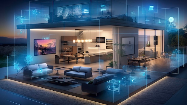 konfiguracja inteligentnego domu z różnymi urządzeniami i technologiami