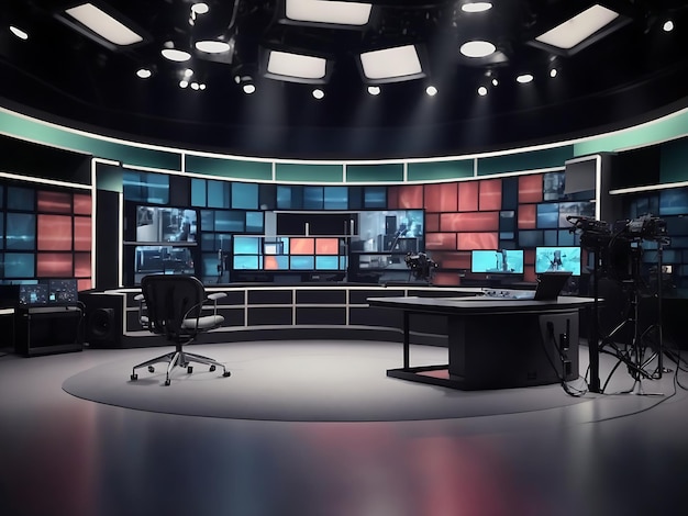 Konfiguracja nowego studia na żywo w telewizji lub telewizji kablowej Zestaw studia telewizyjnego Ręcznie edytowana generatywna sztuczna inteligencja