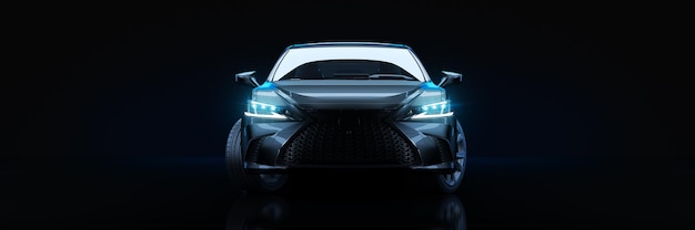 Konfiguracja studia samochodów sportowych na ciemnym tle renderowania 3d