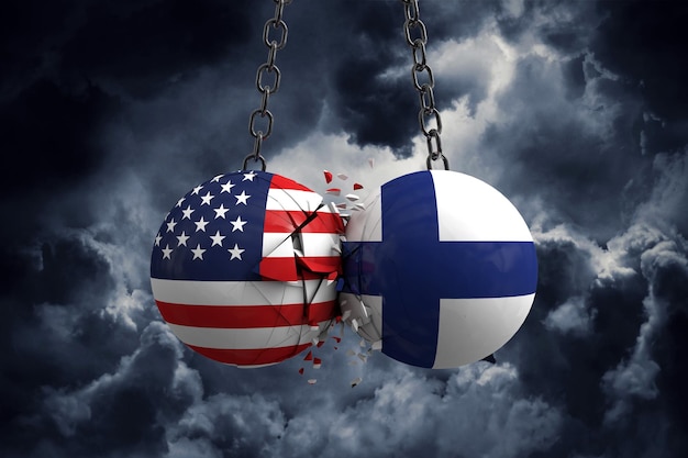 Konflikt relacji między USA a Finlandią Koncepcja umowy handlowej Renderowanie 3D