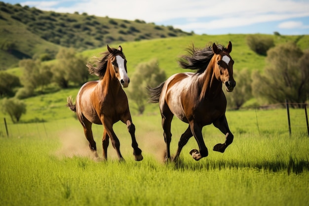Konie biegające razem na otwartym polu
