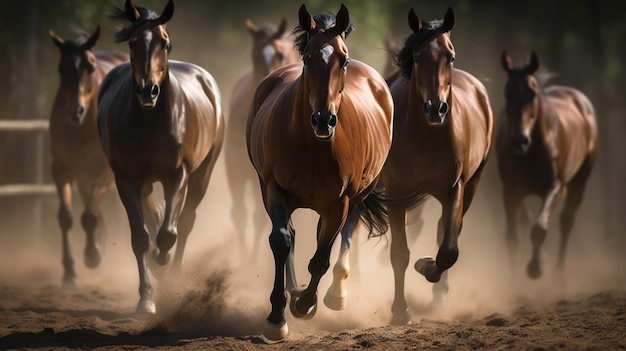 Konie biegnące po polnej drodze