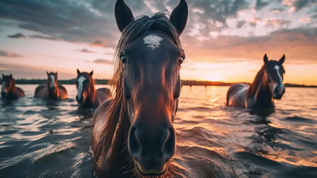 Konie w wodzie Generative AI art