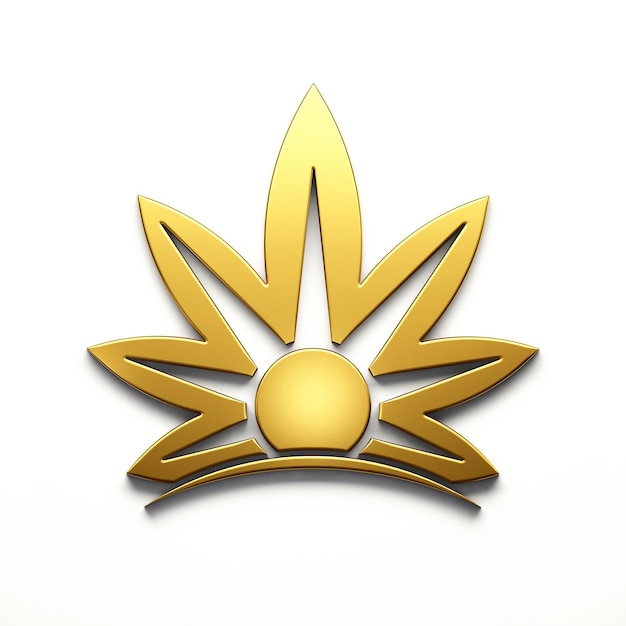 Konopie indyjskie w złotym słońcu styl ikona logo izolowane na białym tle ilustracja renderowania 3D