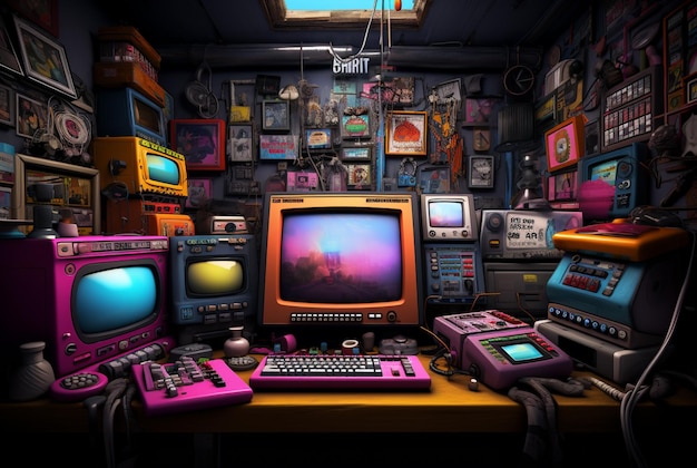 Konsole do gier w stylu fotografii ultrafioletowej beeple cryptopunk 8k 3d caras ionut jasny fiolet i magenta Generacyjna AI