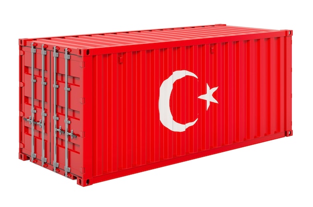 Kontener towarowy z flagą turecką renderowania 3d