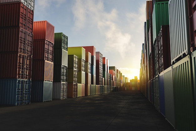 Kontenery towarowe w różnych kolorach dla logistyki importowo-eksportowej