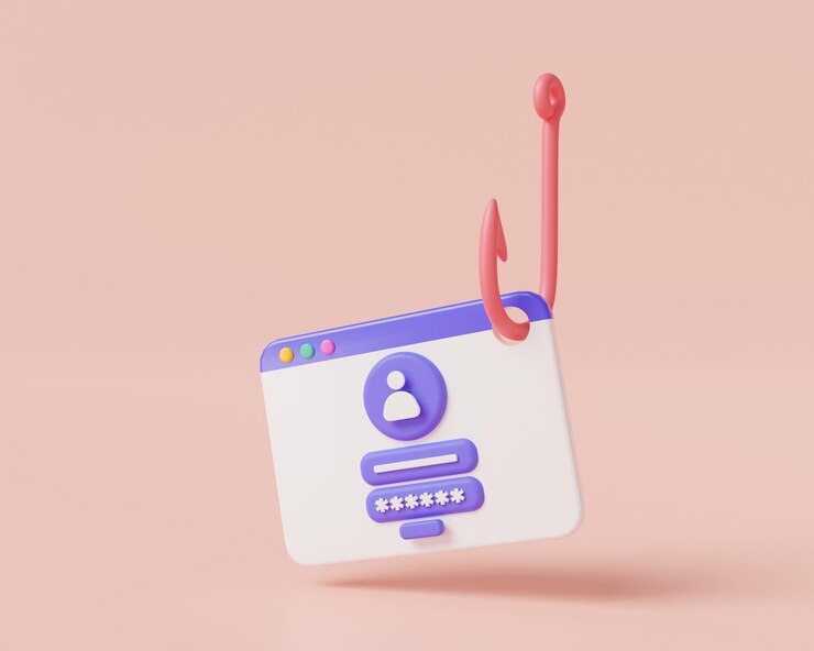 Zdjęcie konto logowania informacje dołączone do dużego haczyka haker kradnie prywatne dane osobowe online oszustwo i kradzież phishing oszustwo logowania zhakowane logowanie i hasło przestępczość cybernetyczna ilustracja renderowania 3d