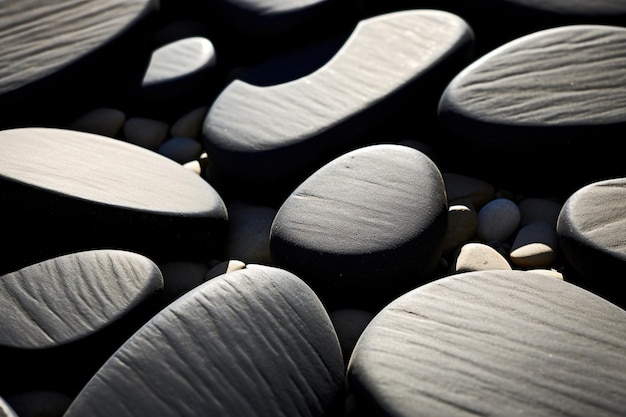 Zdjęcie kontrast ostrych cieni na okrągłych kamieniach