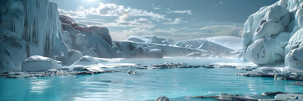 Zdjęcie kontrastowe piękno lodowcowe gorące źródła zdumiewająca fotografia realistyczna koncepcja uchwycająca lodowatą zewnętrzność