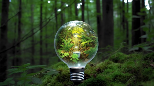 Konzept energii odnawialnej Gluhbirne im Wald Generative ai