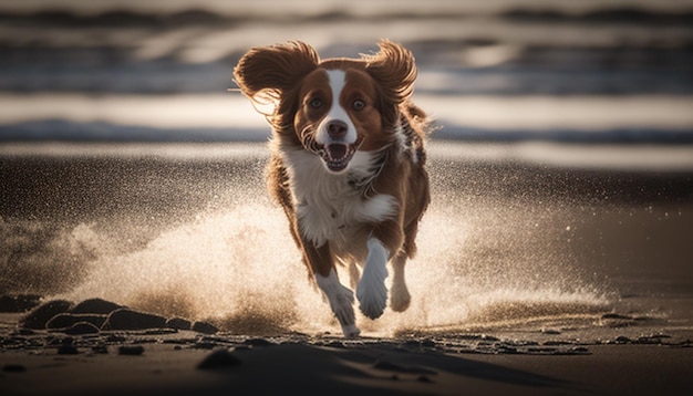 Kooikerhondje biegnący po plaży Realistyczne