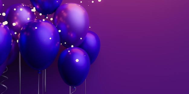 Zdjęcie kopiowanie tła przestrzeni z ciemno fioletowymi balonami do renderingu celebration3d