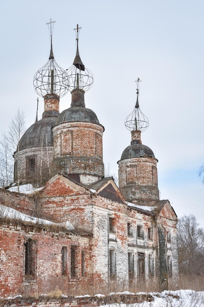 kopuły opuszczonego kościoła na odludziu Rosji