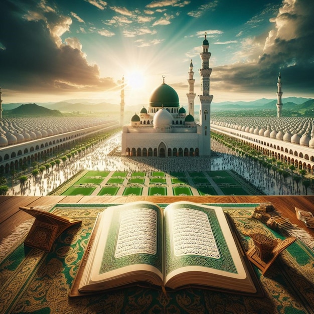 Koran i meczet islamskich ilustracji tła