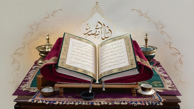 Koran, święta książka muzułmanów, przedmiot publiczny wszystkich muzułmańczyków na stole.